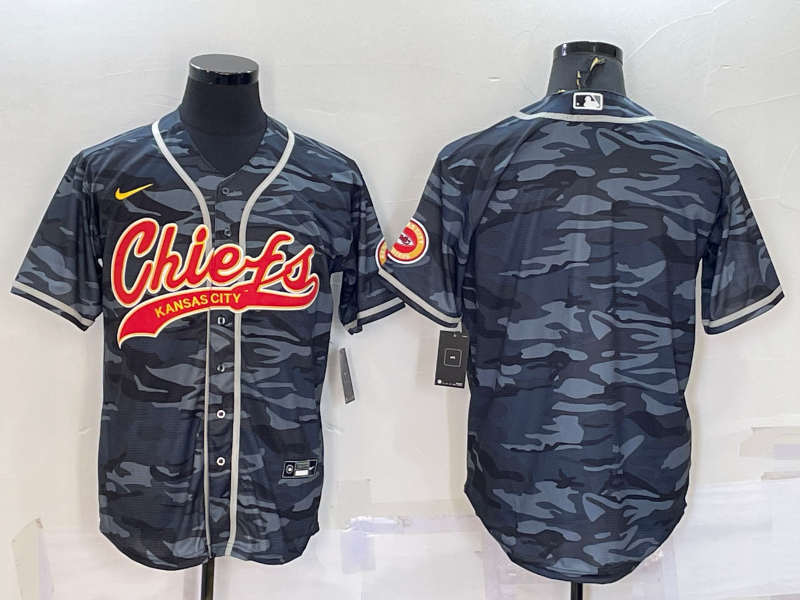 Men's Kansas City Chiefs Blank Grey Camo With Patch Cool Base Stitched Baseball Jersey